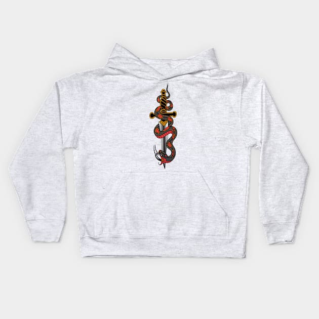 American Traditional Snake and Sword Kids Hoodie by Jessimk